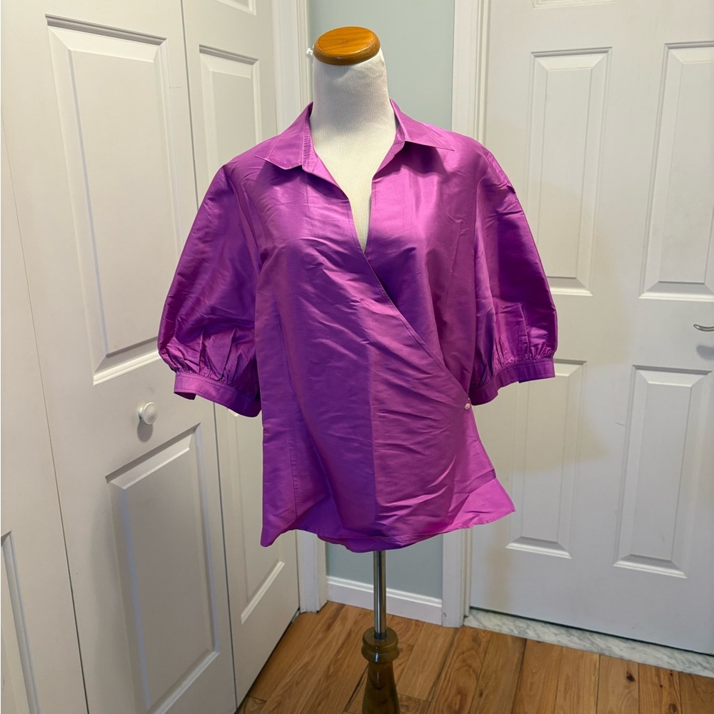 Elegant Women's Purple Wrap Top - Picture 2 of 3